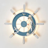 Mediterranean Style Wall Lamp Rudder Boy Children Room Anchor Decoration Bedside Light 27W LED Acrylic Wood Cartoon Sconce Light