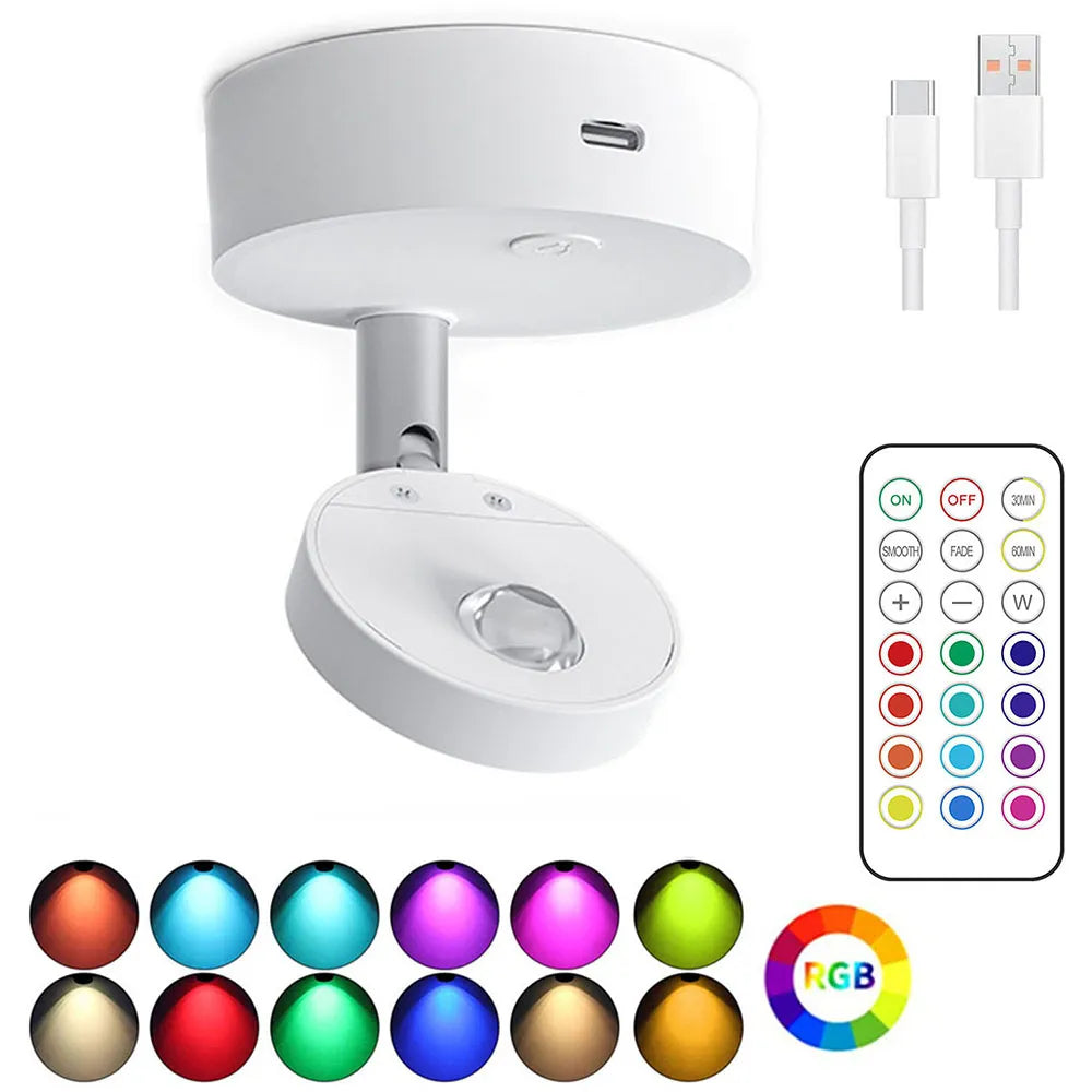 Wireless RGB Remote Spotlight Rechargeable Accent Lights LED Puck Lights Dimmable Timer Wall Lamp Up light Angle Artwork Lighting