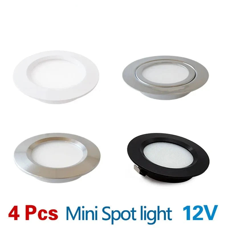 4Pcs LED Mini Spotlight Cabinet lamp Wardrobe light IP65 Waterproof 12V 5W 3W 7W Ceiling Hidden Downlight Ultra-thin Spotlight