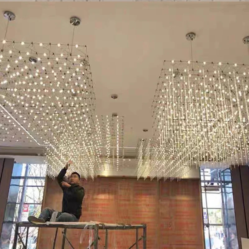 2026 Luxury Cube Glass Chandelier - Modern Villa & Hotel Lobby Hanging Lamp