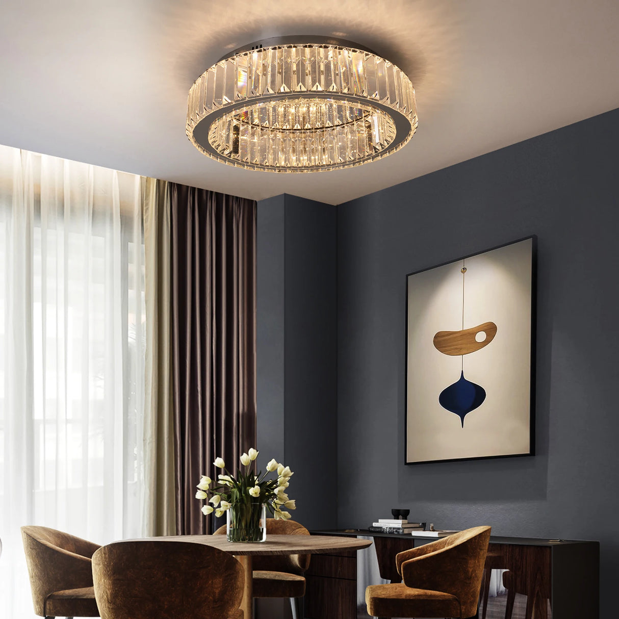 Modern Big Crystal Ceiling Lamp LED Light Circle Chandelier Lustre Indoor Bedroom RC Dimmable Fixtures Living Room