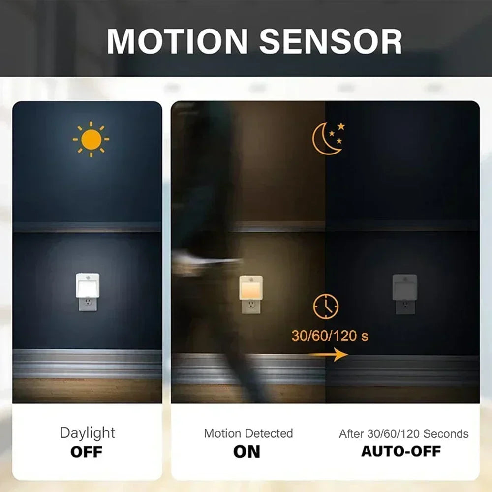 Plug-in LED Motion Sensor Night Light - EU/US/UK/AU - Dusk to Dawn Sensor