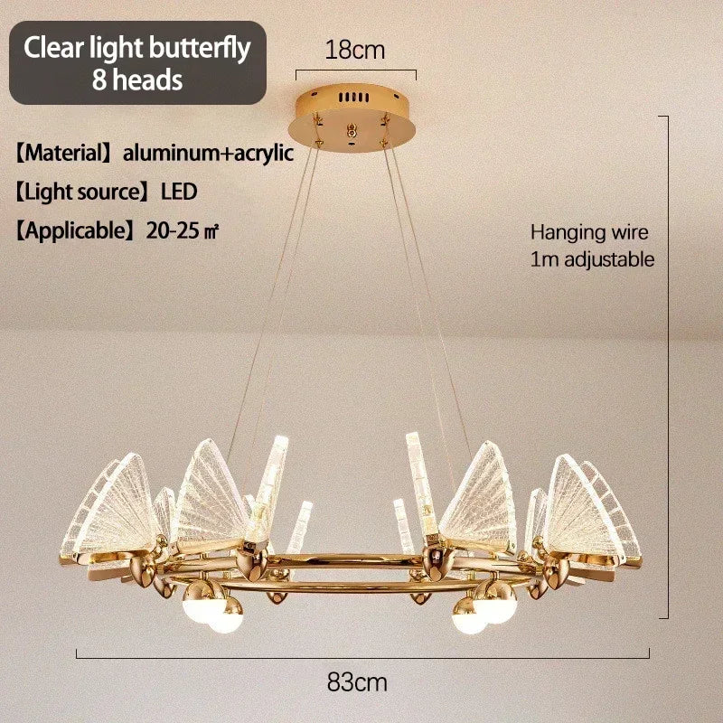 Nordic Creative Circular Butterfly Chandelier Bedroom Living Room Restaurant LED Pendant Lamps Modern Home Lighting Decoration