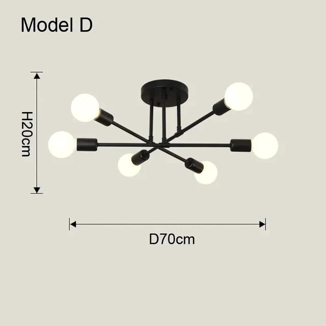 Modern Sputnik Chandelier Nordic Semi Flush Mount Ceiling Lamp Brushed Antique Gold Home Decor Lighting Fixture