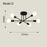 Modern Sputnik Chandelier Nordic Semi Flush Mount Ceiling Lamp Brushed Antique Gold Home Decor Lighting Fixture