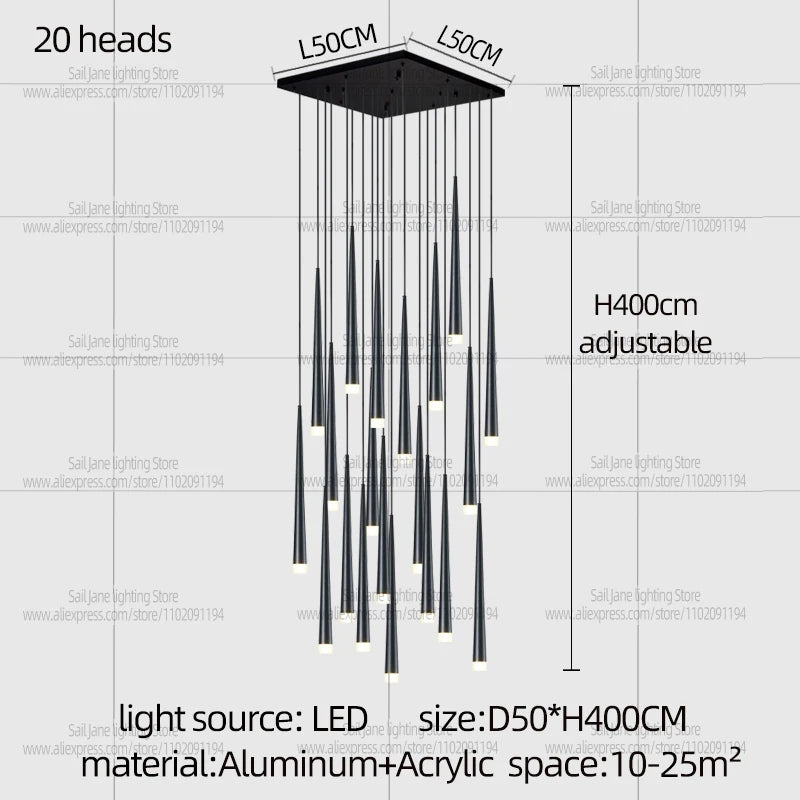 Modern Nordic Style Luxury Chandelier Villa Hanging Staircase Long Pendent Lamp LED Living Room Ceiling Light Indoor Lighting