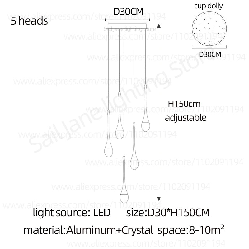 Nordic Minimalist Crystal Raindrop Pendant Light LED Staircase Chandelier For High Ceiling Villa Duplex Home Decor Living Room