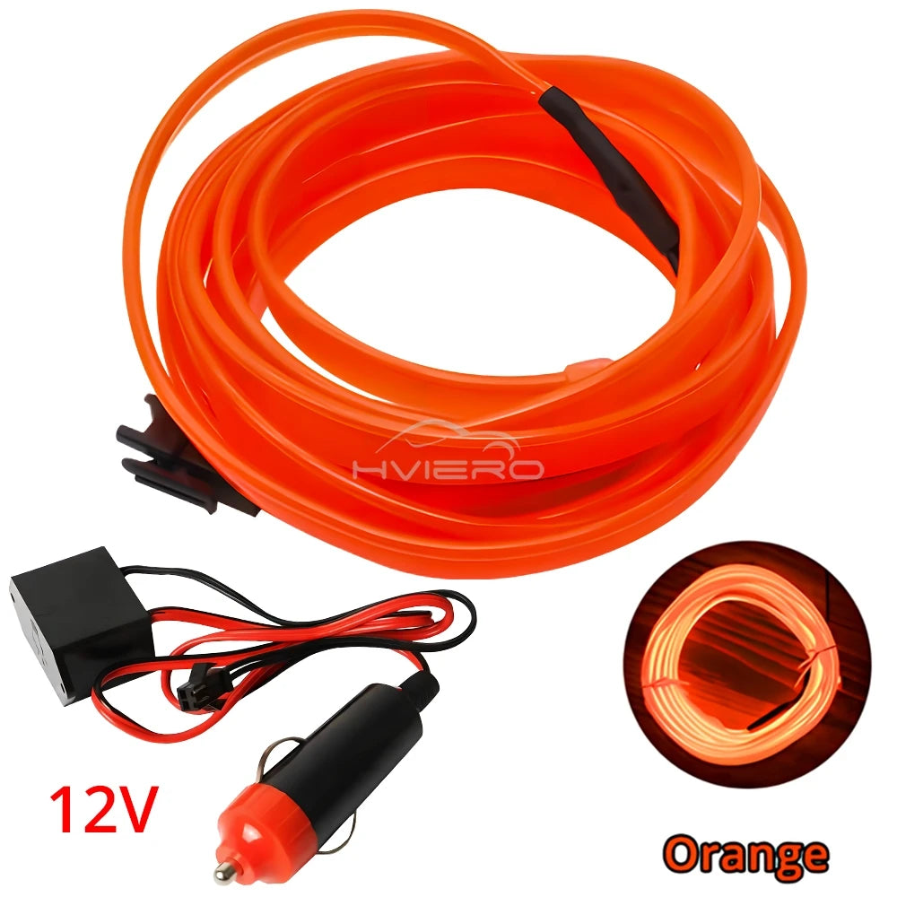 1M/2M/3M/5M Colour Car Interior Lighting LED Strip Auto Decoration Wire Rope Tube Line Flexible Neon Lights USB Drive Atmosphere