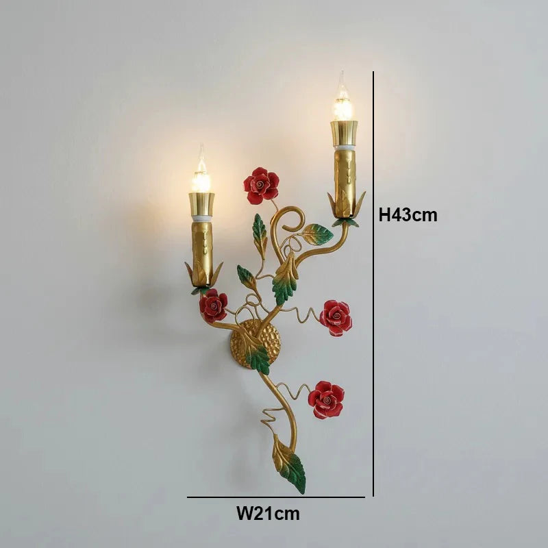 Pink Red Ceramic Rose Chandelier Luxury French Gold 5 Lights Chandelier Bedroom Lighting 6/8/10 Living Room Hanging Lights