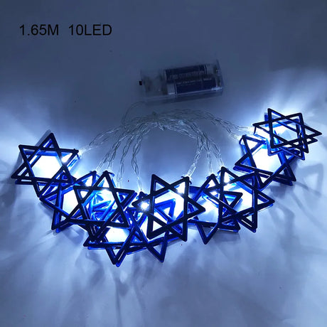 1.65m Eid Mubarak Decorative Lamp String Chanukah Hanukkah Candlestick Pentagram LED Lamp Ramadan Festival Party Decorations