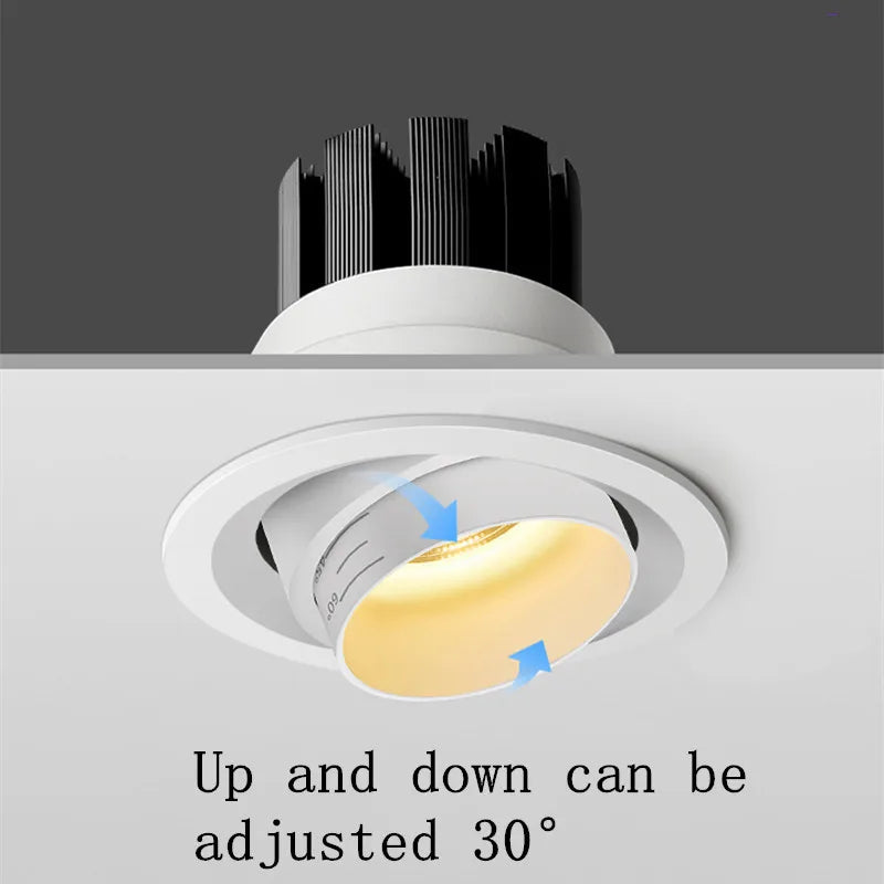 Style Zoom Beam Angle Adjustable 15-60 Degree Recessed Dimmable LED Downlight 10W 12W 15W 18W 20W 24W COB Ceiling Spot Light