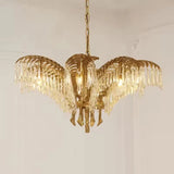 Hand Carving Gold Brass Hanging Pendant Lights Villa Living Room Luxury Crystal Palm Chandelier