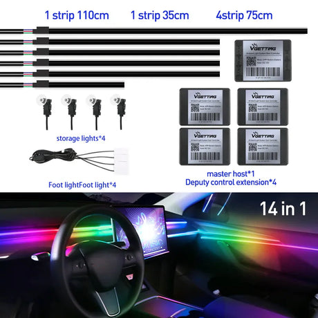 Full Color Streamer Car Ambient Lights RGB 64 Color Universal LED Interior Hidden Acrylic Strip Symphony Atmosphere Lamp