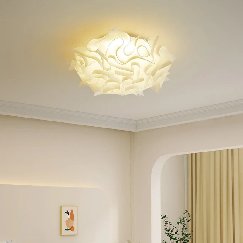 Romantic White Flower LED Ceiling Lamp Bedroom Restaurant Parlor Lighting Remote Control Dimmable Home Decors PVC Dropshipping