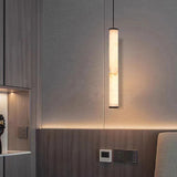 Cylindrical Natural Marble Chandelier Black Brass 3000K Indoor Bedroom Parlor Pendant Lamp Cord Adjustable