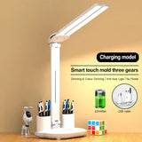 Multifunction 3 Color LED Table Lamp 2 Headed Folding With Fan Clock Desk Lamp USB Charging Bedside Reading Night Light