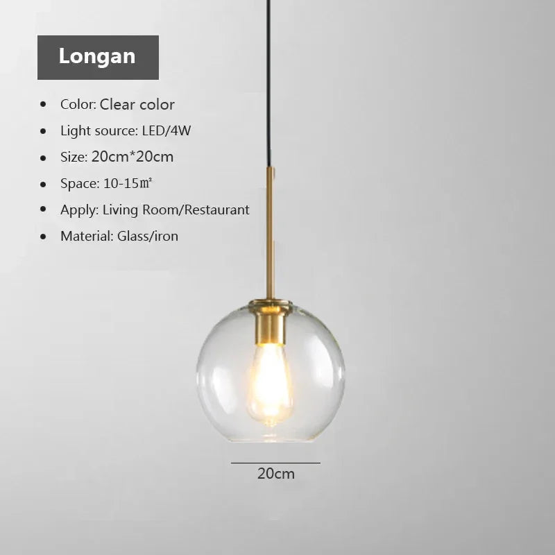 Nordic Glass Pendant Light glass Hanging Lamp Dining Room Chandelier Living Room Bedroom Cafe Study LED Lamps Room Decor Lustre