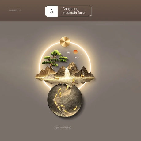 Light Luxury Corridor Home Decoration with Light Chinese Style Landscape Decorations Hanging Living Room Background Wall Decor