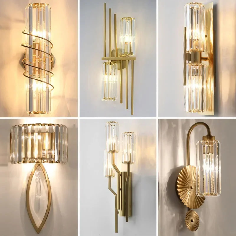 Nordic All-Copper Crystal LED Wall Lamp - Retro Luxury Sconce Light Fixture for Living Room Background, Bedroom Bedside & Villa Decor