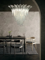 Petal Glass Flower Pendant Ceiling Lamp Minimalist Art Crystal Fringe Lamp for Living Room Staircase Villa Foyer Decor Lamp