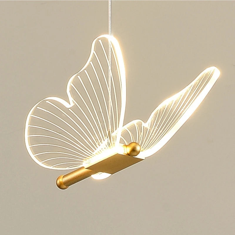 Nordic Luxury Creative Art Modern Transparent Butterfly LED Pendent Lamp Living Room Bedroom Background Acrylic Home Decoration