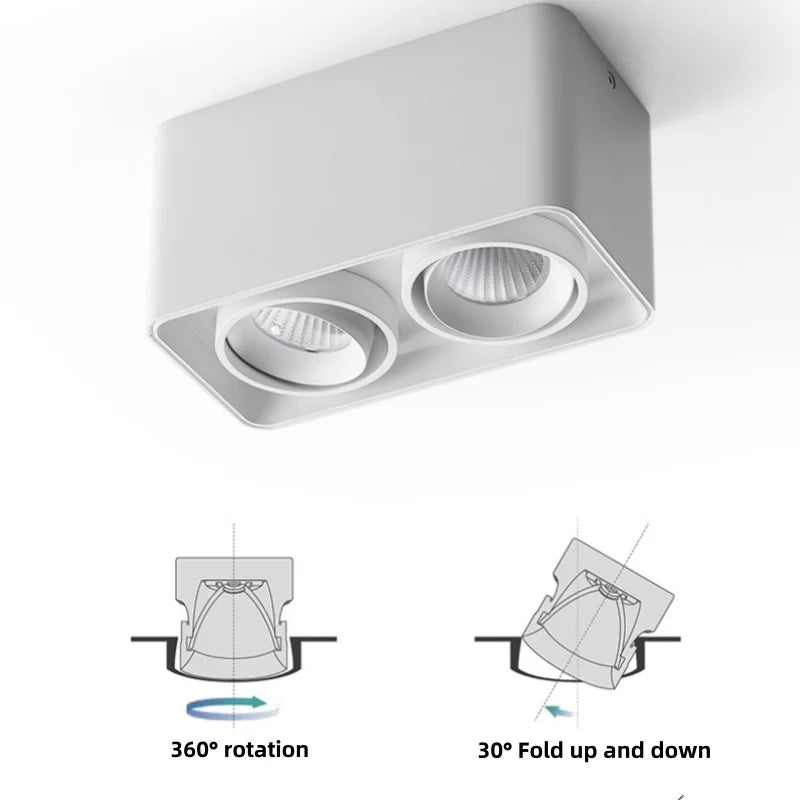 LED Ceiling light COB Spotlight Dimmable Anti-glare 9W 15W 1-2 head Swing 30° and rotate 180° Ceiling Lamp 85-265V Home business
