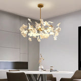 Nordic Ginkgo Leaf LED Chandelier - Modern Round Interior Hanging Light