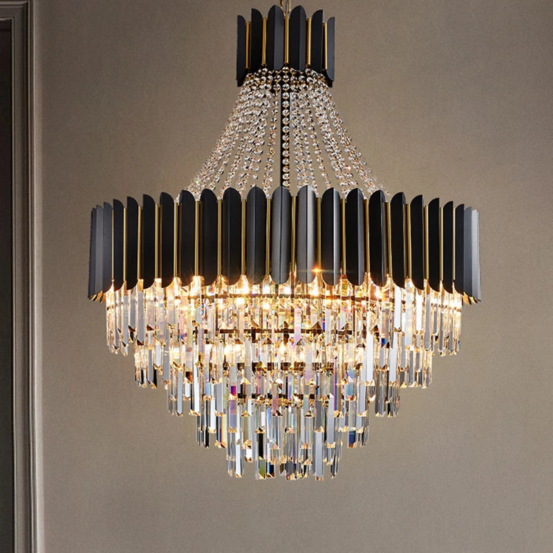 Home Deco Crystal Collection LED Black Gold Chandelier Lighting Lustre Hanging Lamp Suspension Luminaire Lampen For Dinning Room