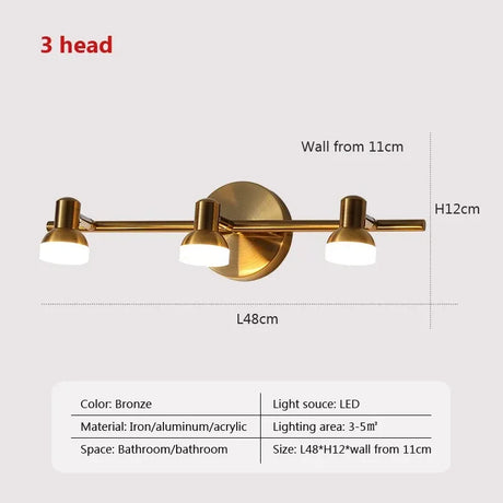 Modern Wall Light 2/3 Head Waterproof Bathroom Light Washroom Vanity Mirror Iron Interior Home Decoration Minimalist Lighting
