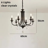 New Wrought Iron Crystal Chandelier European Classic Black Candle Lamp Modern Living Room Kitchen Dining Table Hanging Lamps