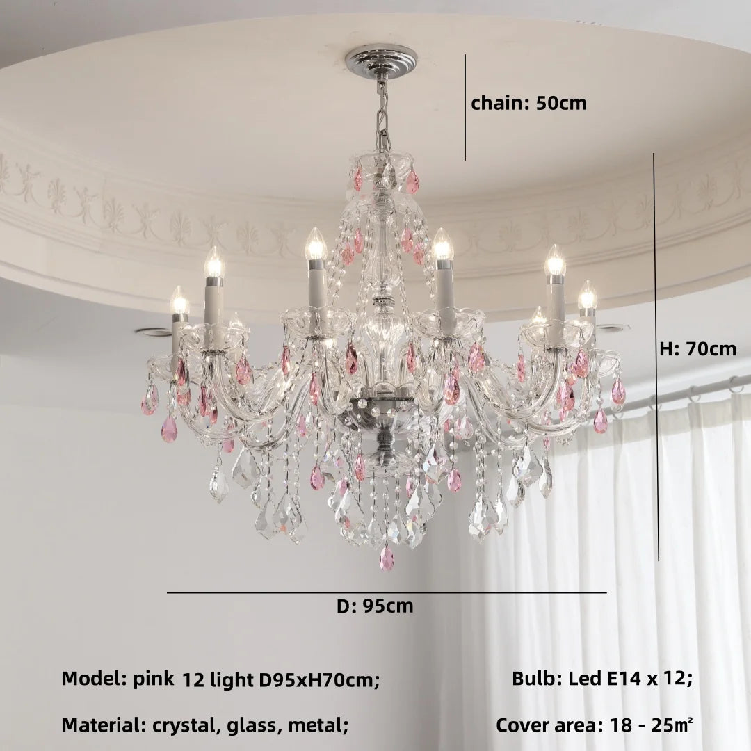French Green Crystal Candle Chandelier Luxury Romantic Glass E14 Pendant Lights Living Room Art Decor Led Lamparas Bedroom Lamp