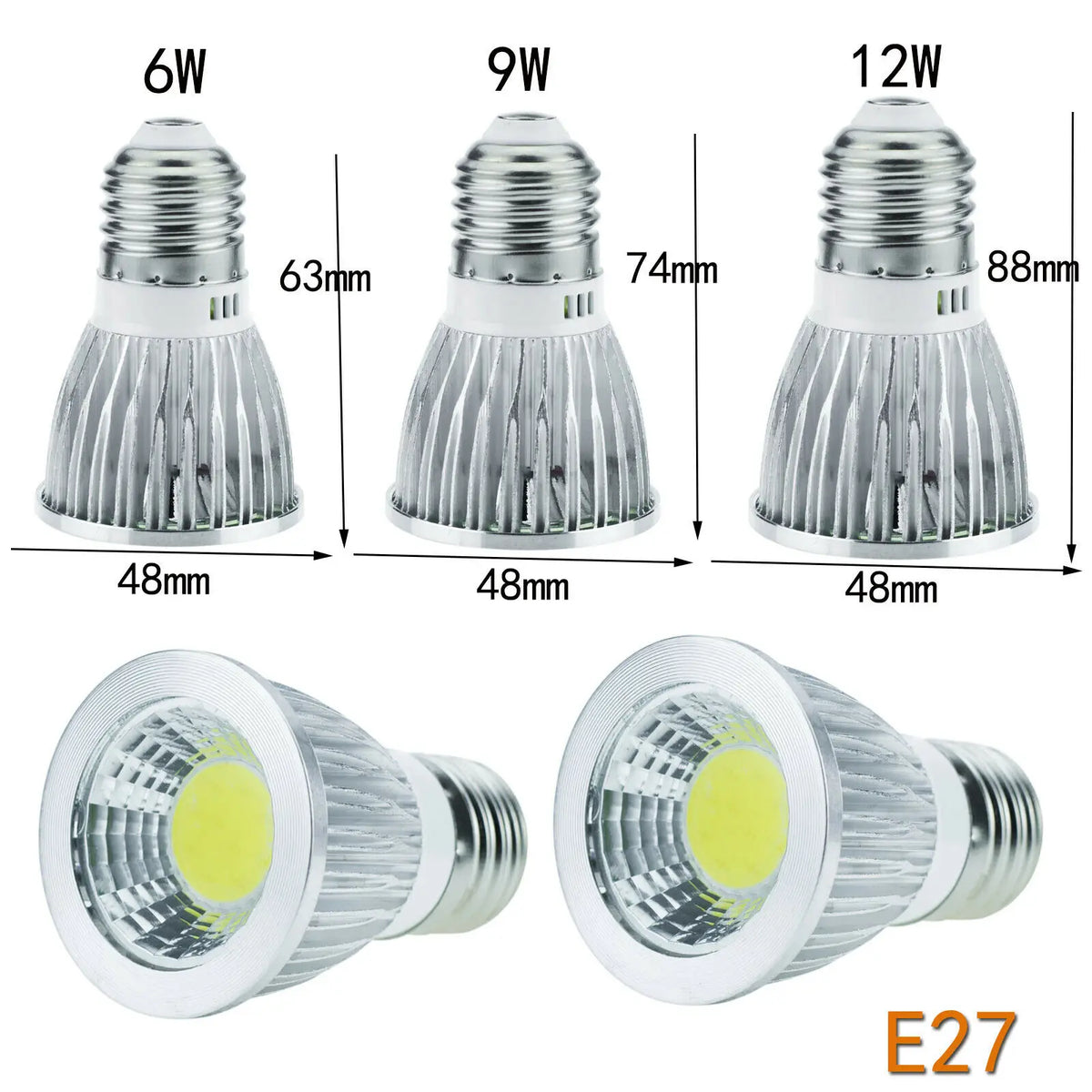 10-Pack Low Voltage Dimmable COB LED Spotlight Bulbs (DC 12V-24V | 6W/9W/12W) - GU10, MR16, E27 High-Power Bulbs in Warm & Cold White