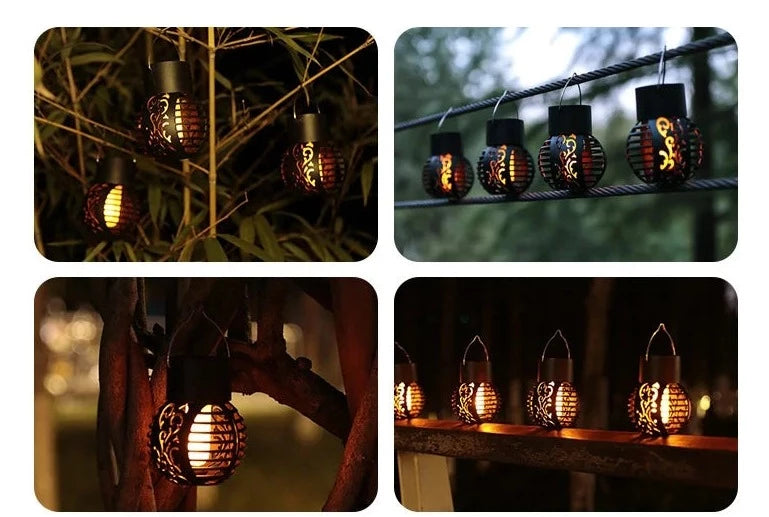 LED Outdoor Solar Light Garden Decoration Flame Effect Hanging Lantern Waterproof LED Lamp for Patio Garden Yard