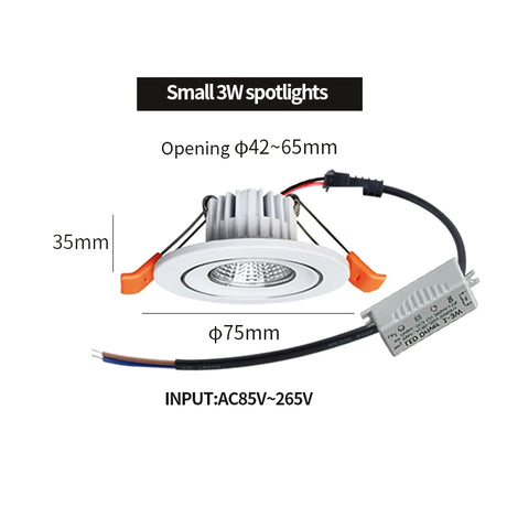 Recessed mini Spotlight 1w 3w LED ceiling light 110 volt 220V indoor embedded small downlight with driver set
