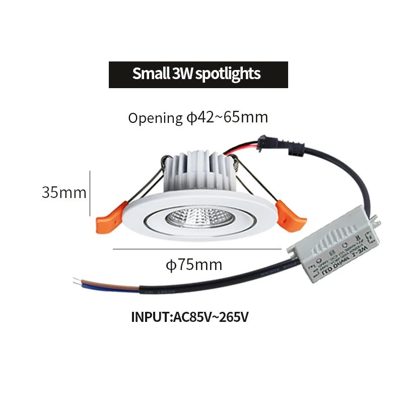 Recessed mini Spotlight 1w 3w LED ceiling light 110 volt 220V indoor embedded small downlight with driver set