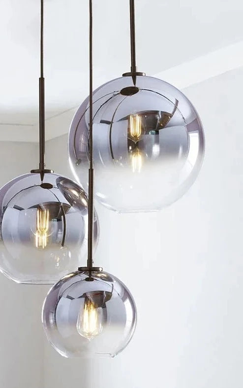 Gradient Glass Ball Design Lamp Pendant Lighting Transparent Round Droplight Edison Bubble Spherical Hanging Lights Bedroom