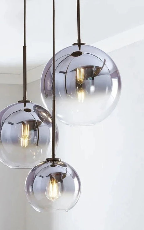 Gradient Glass Ball Design Lamp Pendant Lighting Transparent Round Droplight Edison Bubble Spherical Hanging Lights Bedroom