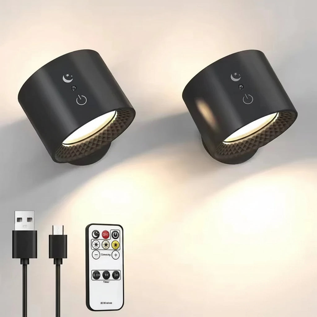 Double-Head LED Wall Lamp with Touch & Remote - 360° Rotatable Wireless Night Light