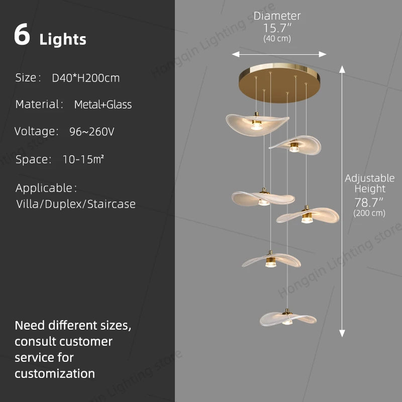 Luxury Stair Chandelier Pendant Light Lighting Duplex Loft Glass Hanging Lamp Nordic Minimalist Long Staircase Chandelier Lustre