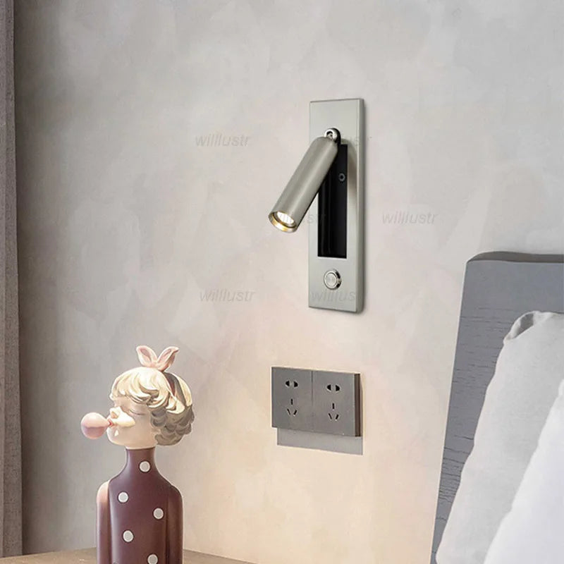 Creative Rotatable Aluminum Wall Lamp LED Embedded Sconce Hotel Cafe Bar Bedside Copper Nickle Chrome Metal Reading Lighting