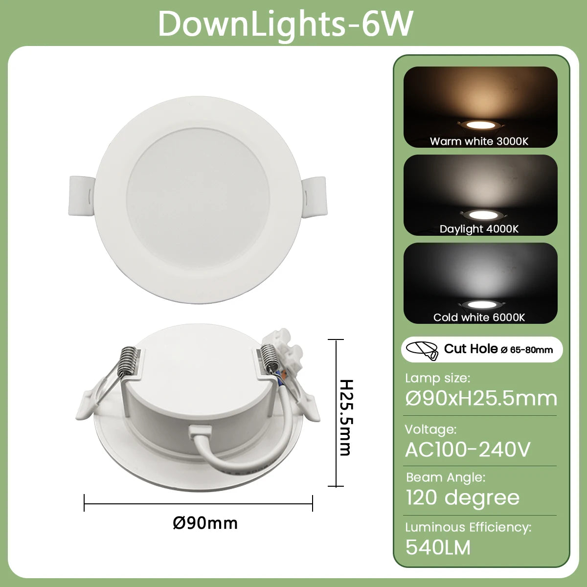 1-10PCS Recessed Round LED Downlight - 120V 220V Dual-Voltage Slim Panel Light