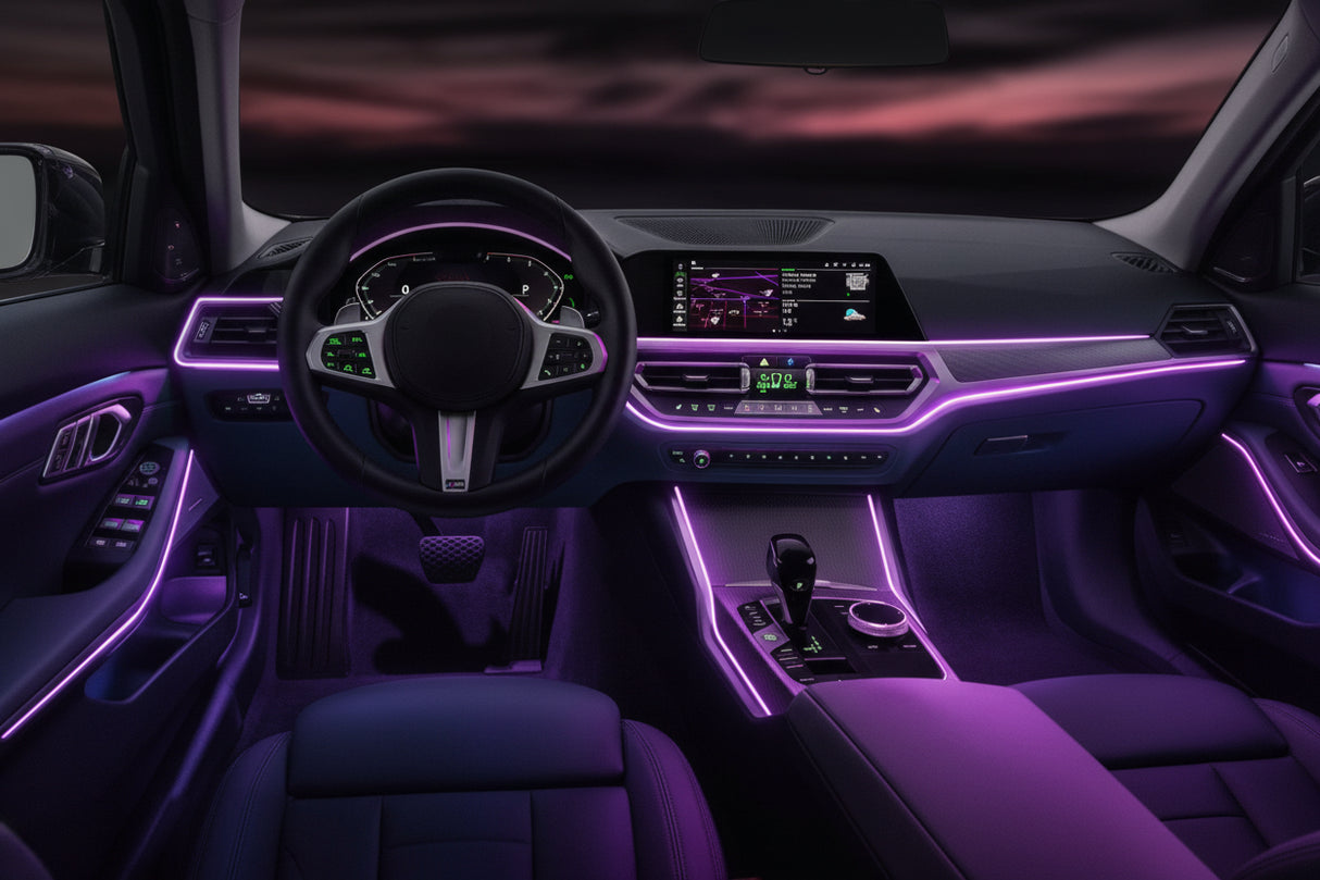 Fiber Optic LED Car Ambient Lighting - RGB Neon Interior Atmosphere Kit