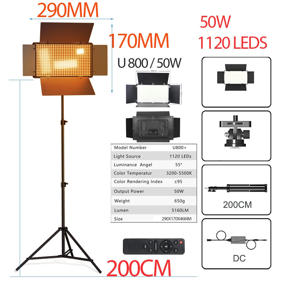 U800 LED Photo Studio Light For Tiktok Youbute Game Live Video Lighting 40W/50W Portable Video Recording Photography Panel Lamp