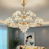 American Luxury Flower Chandelier Foyer Lustre K9 Crystal Pendant Lights French Living Dining Room Home Decor Led Lamparas Lamp