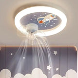Full spectrum eye protection children's fan LED ceiling light for male and female bedrooms cartoon moon astronaut ceiling light