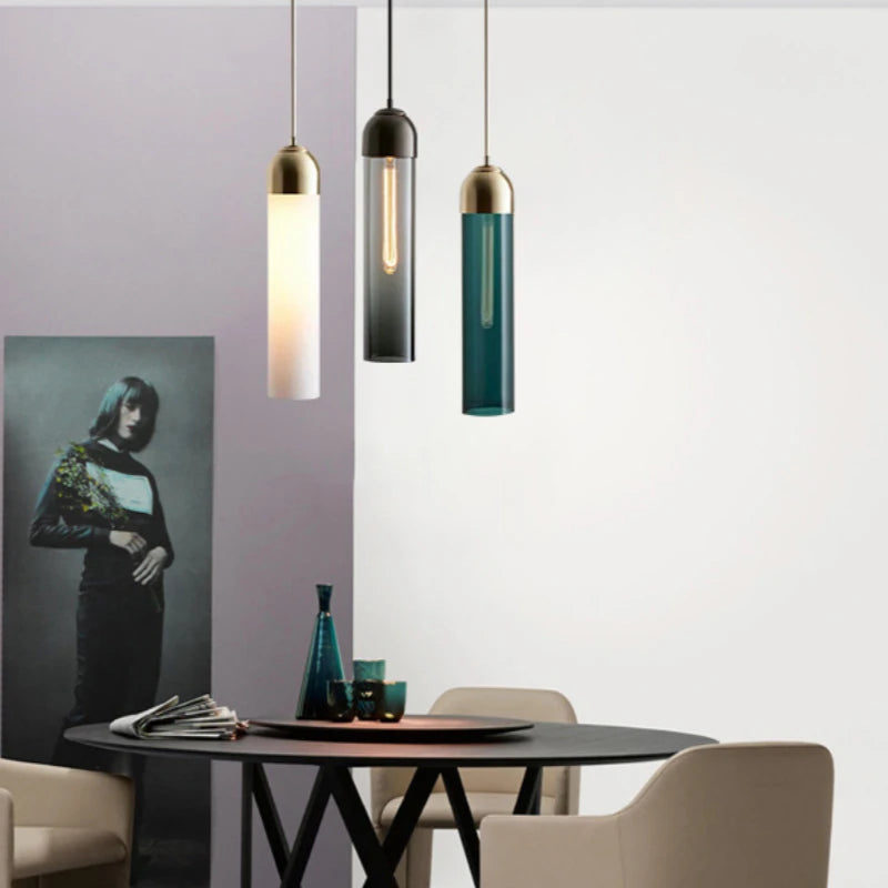 Modern LED Pendant Lamp Gray Glass Hanging Suspension Bedroom Kitchen Living Home Hall Indoor Decors Bar Nordic Lighting Lights
