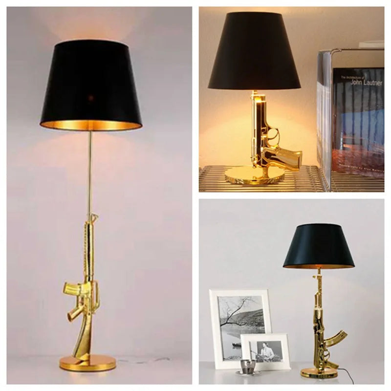 2025 New Modern Plated Table Lamps AK47 Gun Design Desk Decor Bedside Light Creative Living Room floor lamps Reading Night Light