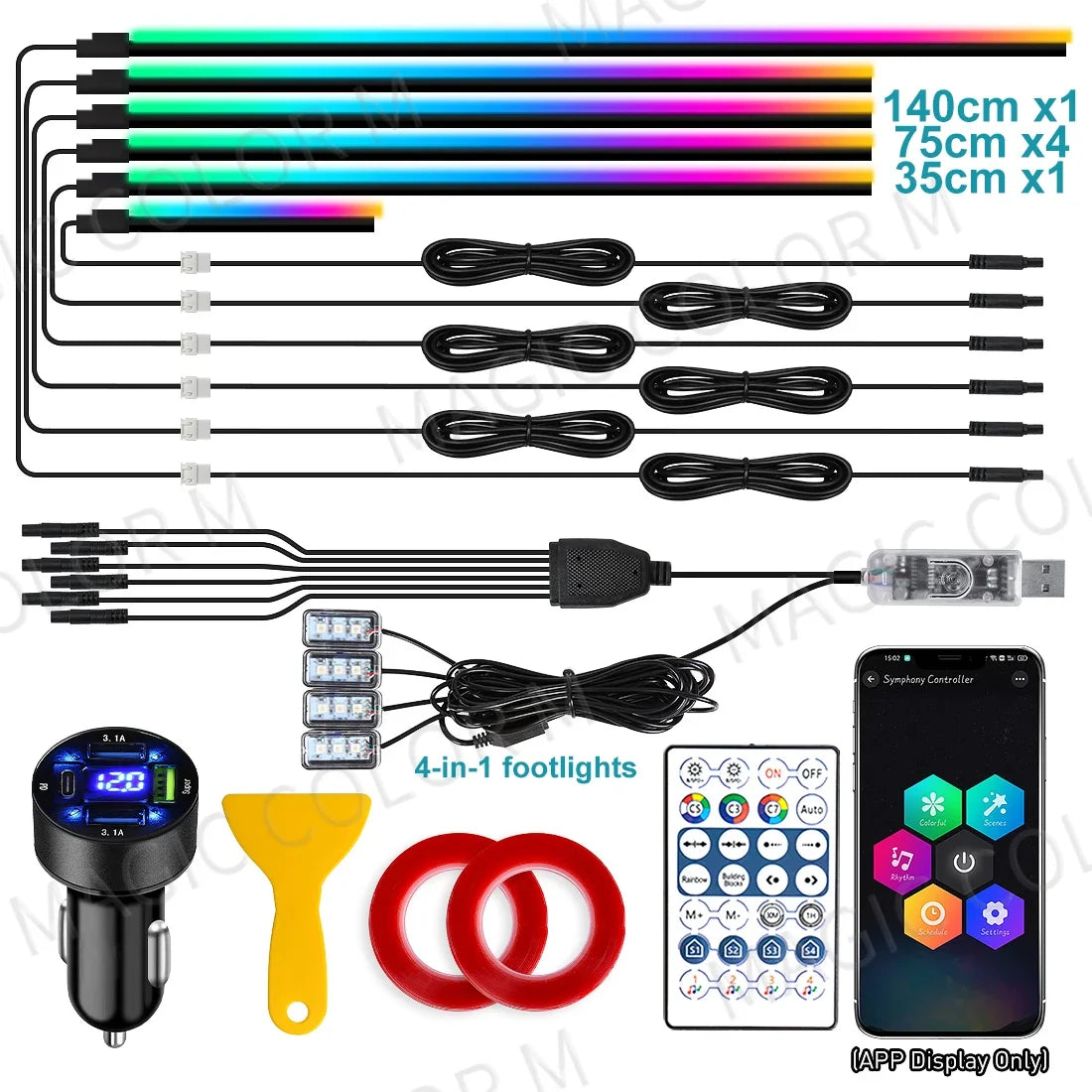 Vgetting For Tesla Model 3 Y S X Car Ambient Lights 10 in 1 Footwell Universal RGB Atmosphere Lamps USB APP Remote Cigar Lighter