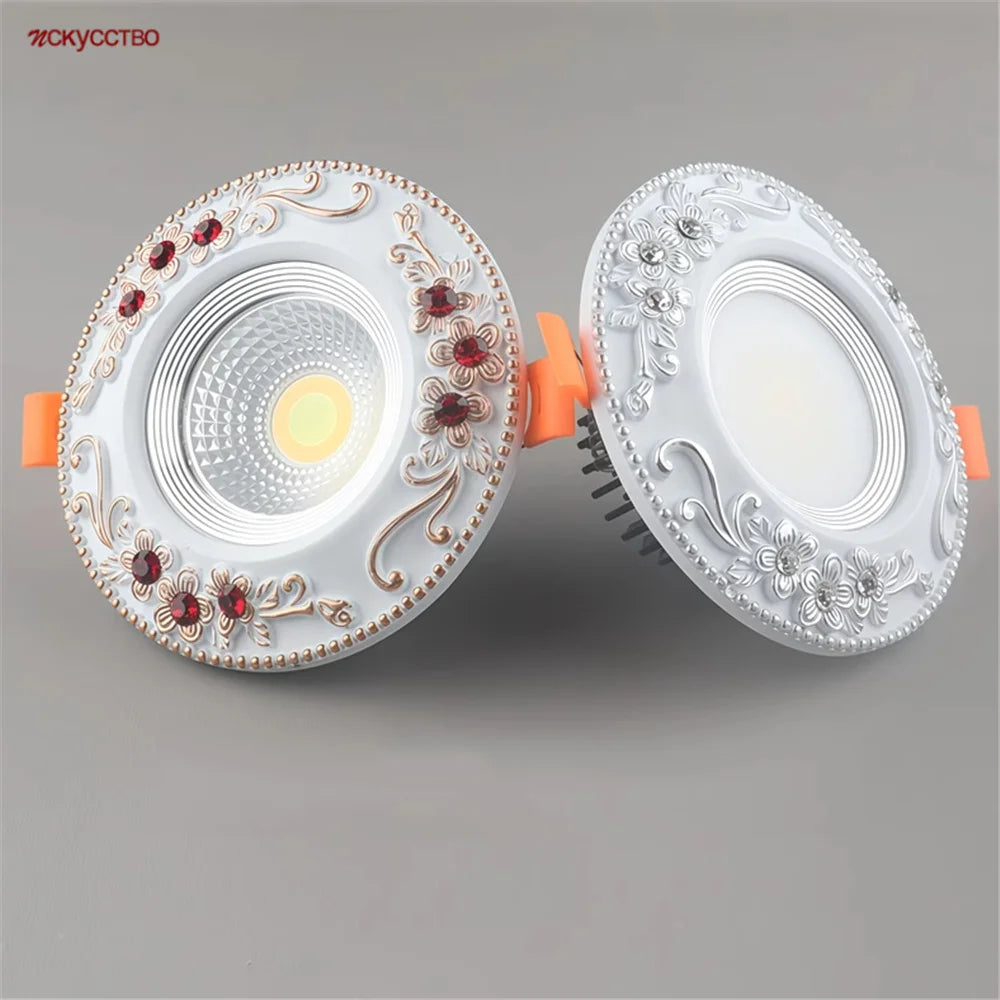 French Diamond Resin Figure LED Recessed Downlight (3W 5W 7W 10W 220V) - Decorative Art Ceiling Spotlight for Hotel Foyer, Hallway & Home Decor