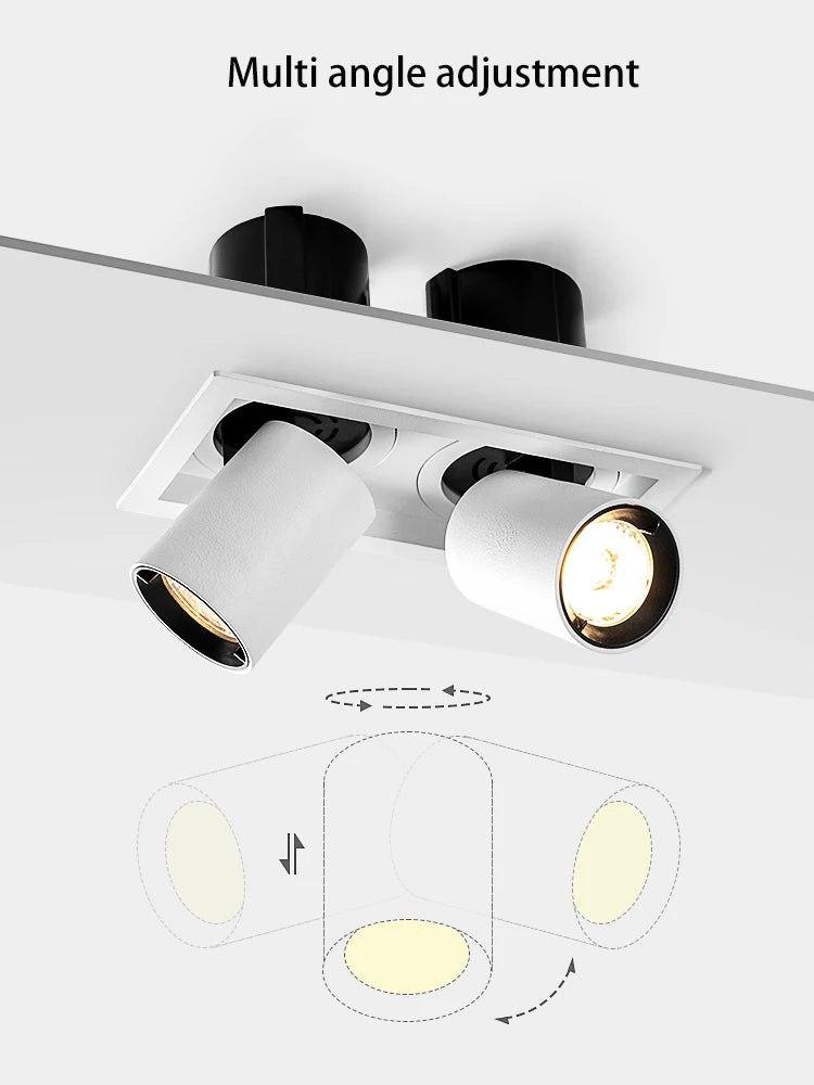 LED Spotlights Telescopic Folding Grille Spot Light Double Heads COB Lamp Square Ceiling Foco Recessed Anti Glare Stretchable